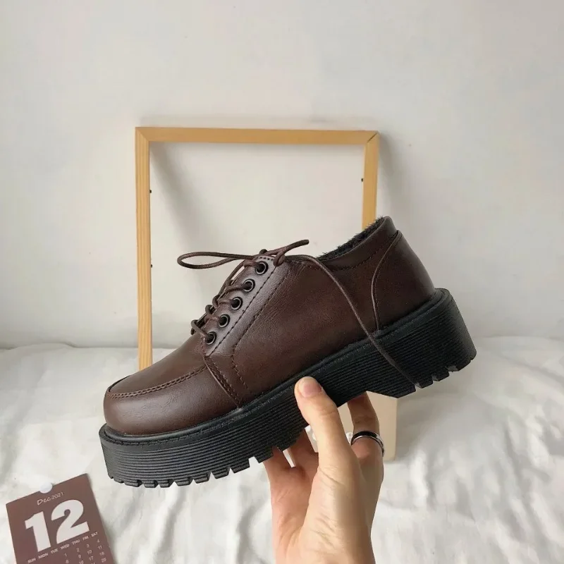 MaoguBlackBrownVintageFlatsShoesWomen2023LaceUpPlatform