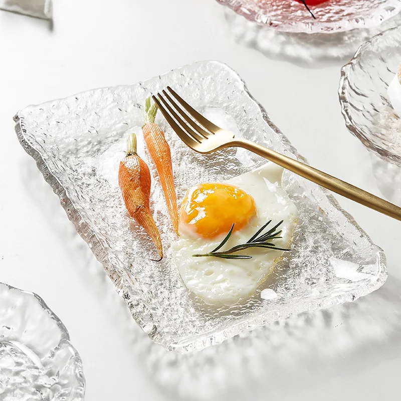 Hand Made Crystal Glass Plate Home Creative Salad Plate Fruit Dim Sum Sushi Cupmat Pot Tea