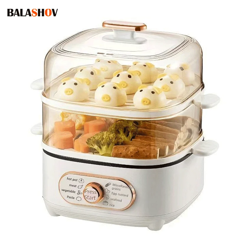 Electric Steam Pot Steamer Electric Steam Pot Cooking Steaming Home 2-layer Transparent Food Dumplings Household Pan Warmer Multicooker 110V/220V