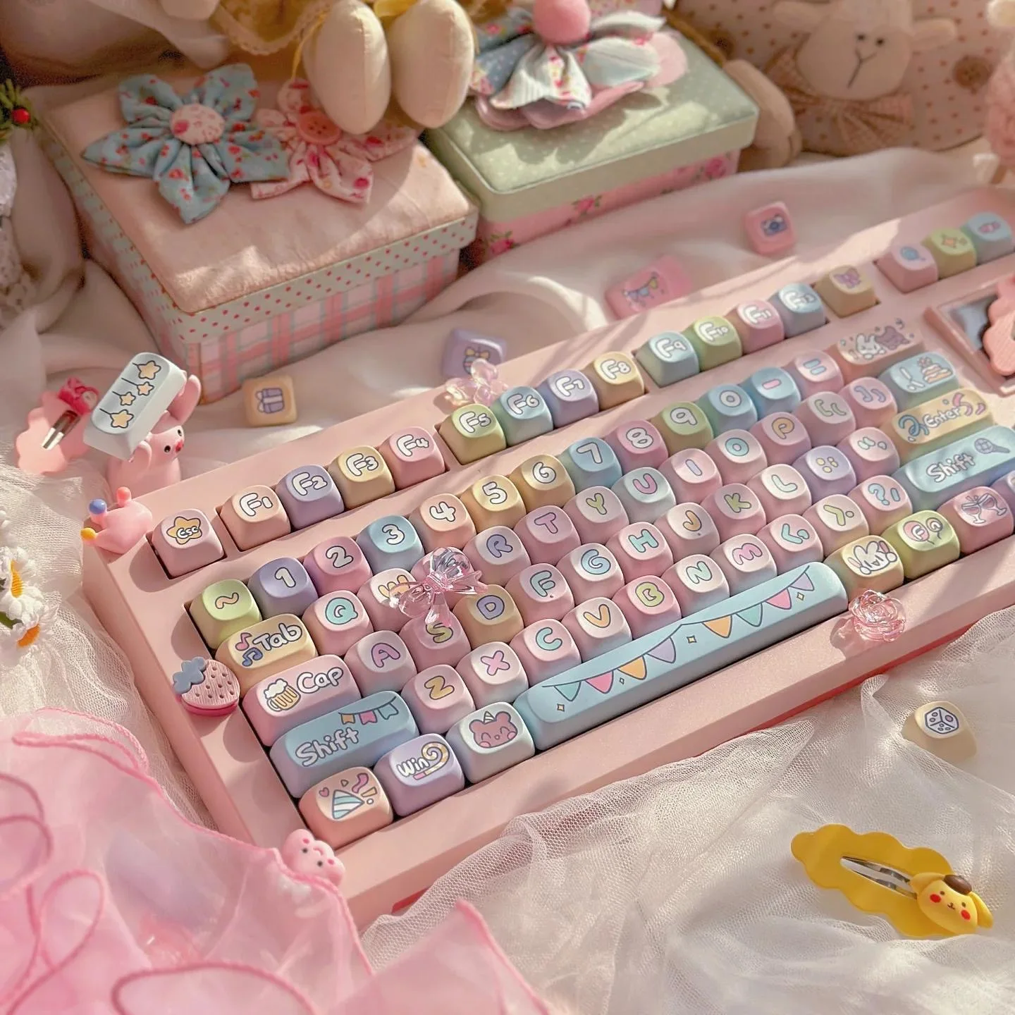 Keycap Colorido do Tema do Partido Roa Profile Gift Cute Pbt Keycaps 123 Keys Cute Dye Sublimation Keycap Teclado Mecânico - Imagem 3