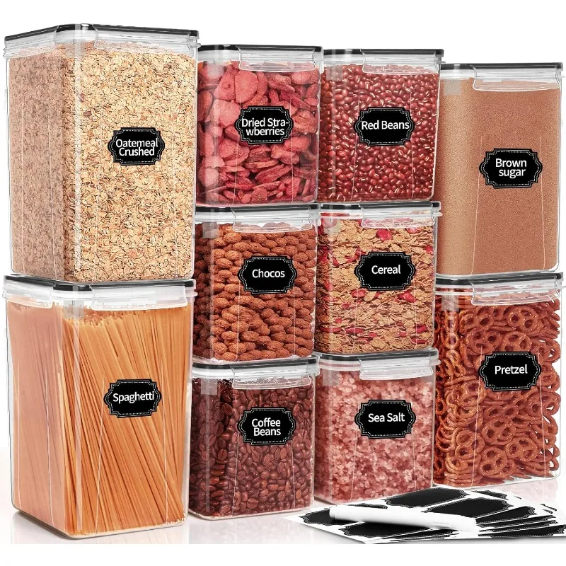 Large Airtight Food Storage Containers with Lids, 10PCS Plastic Cereal Storage Containers, Kitchen & Pantry Organizers