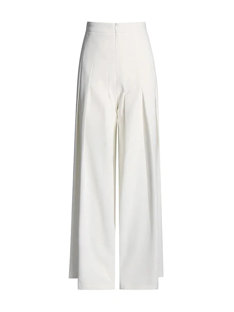 Chic Two Piece Sets For Women Diagonal Collar Short Sleeve Top High Waist Loose Pleated Wide Leg Pant Solid Set Female 5