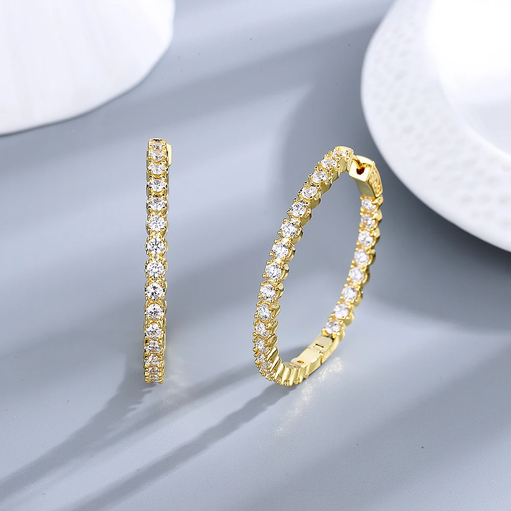 Orecchini A Cerchio In Argento S925 Con Zirconi – Diametro 14 Mm, Unisex, MICYUMI - 5