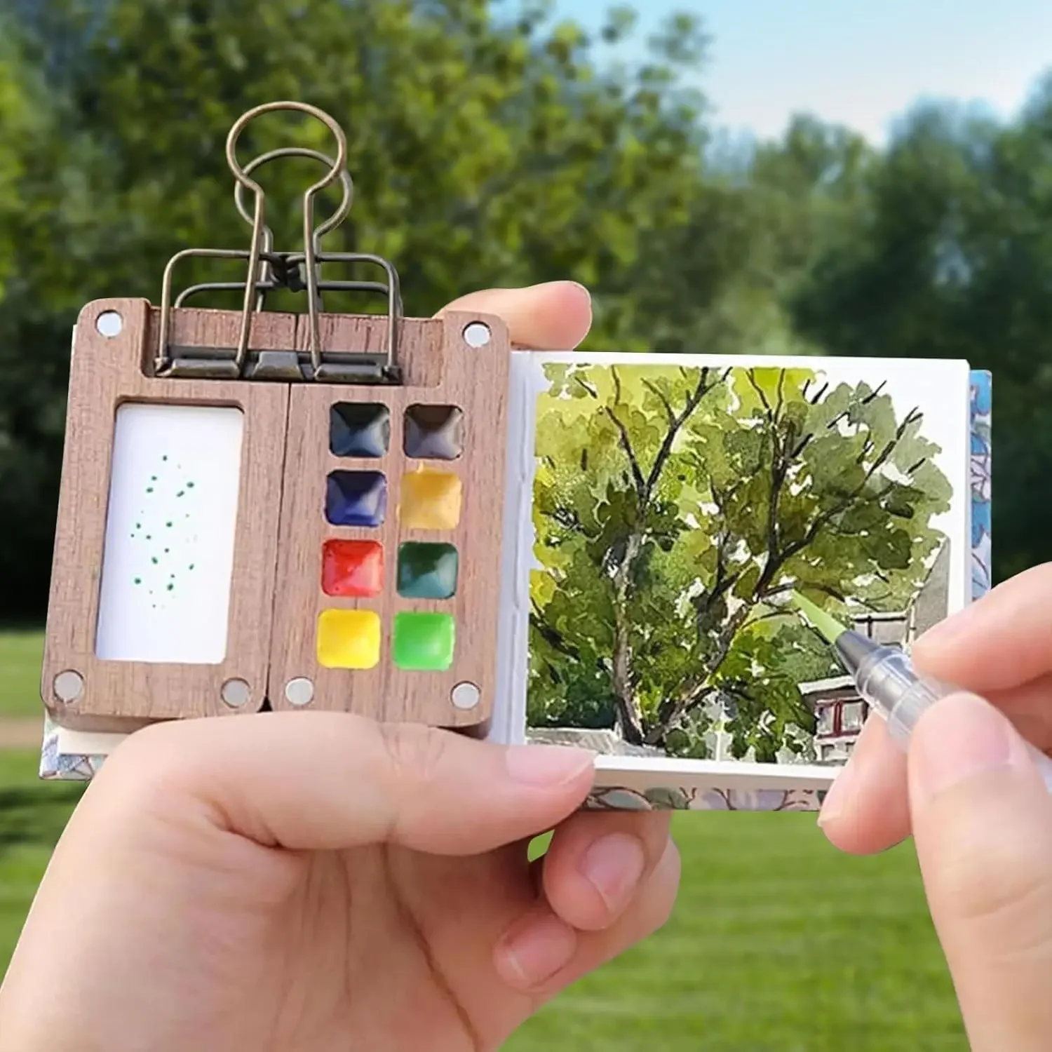 Four Seasons Mini Watercolor Paint Box Acrylic Box Hand in Hand with Account Book Sketching Travel Painting Notebook paint tray,color palette,watercolor palette