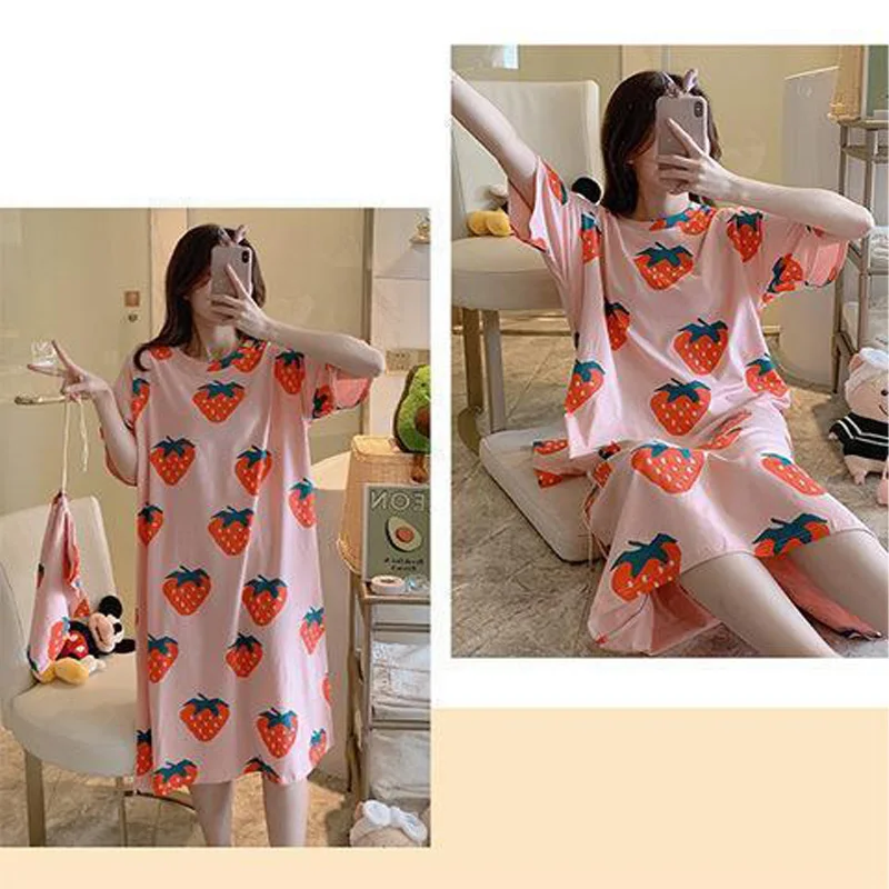 Women's Summer Short-Sleeved Nightgown Large Size Leisure Wind Cute Sweet Pajamas Korean Version Of The Cartoon Homewear