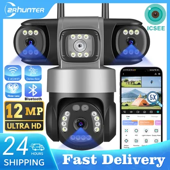 12MP Outdoors Wifi Camera 6K HD Triple Lens Triple Screens PTZ IP Security Camera Human Auto Tracking Waterproof CCTV Cam ICSEE 1