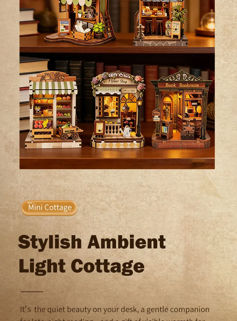 Book Nook Kit DIY Doll House with LED Light Bookshelf Insert Amazing Gift for Friend Ramen Shop Japanese Style