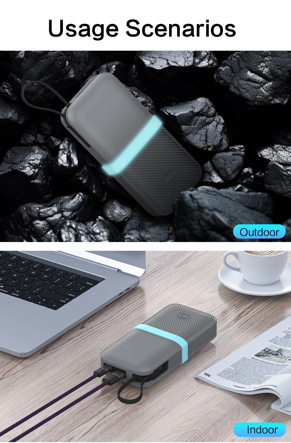 SIKAI Silikonhülle für CUKTECH CP25 45 W 20000 mAh Power Bank Zwei-Wege-Schnellladung Selbsttragbare Powerbank inklusive Kabelband – Detail 7