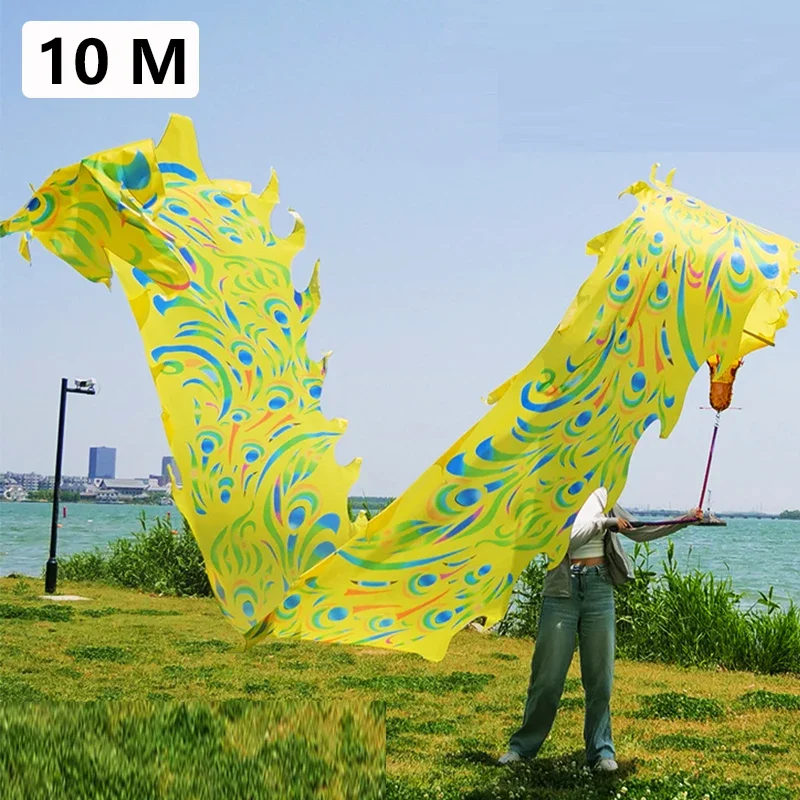 Chinese New Year Dragon Dance Ribbon Prop with Rope for Adults Square Fitness Dragon Exercise Stage Performance 8/10m