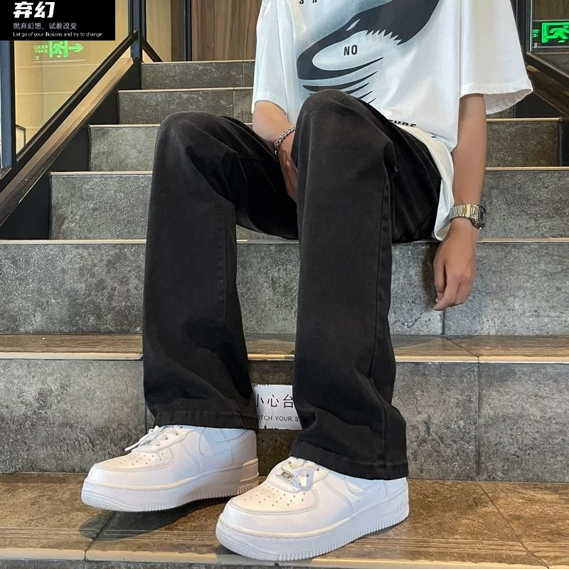 New black jeans men's spring American high street loose versatile straight pants retro minimalist pants