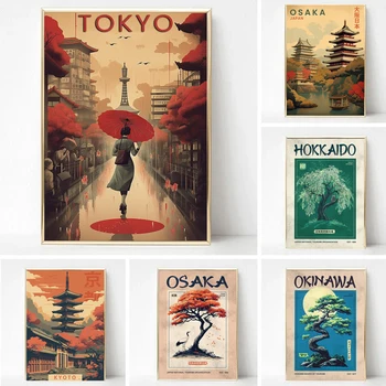 Affiches d'art rétro japonais Okinawa, imprimés Vintage Osaka, peinture sur toile de voyage japonais de Tokyo, image d'art, décor de salon de maison 1