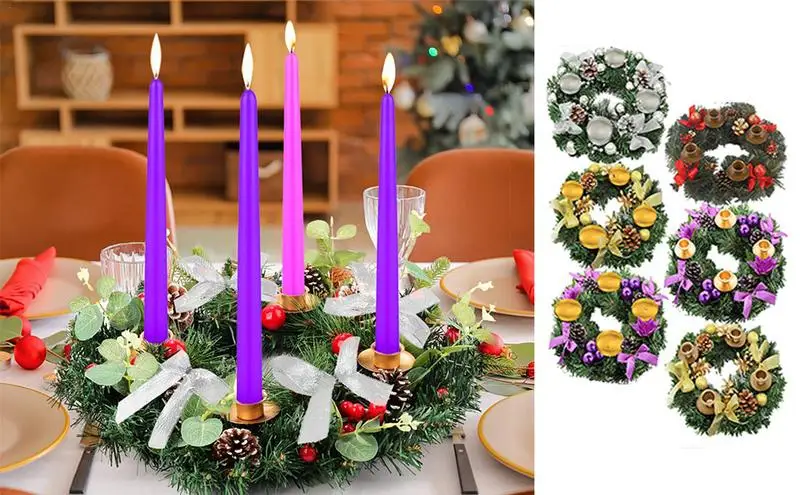 

Christmas Candlestick Artificial Mini Candle Garland 1pc Ring Xmas Festive Advent Table Decor For Wedding Party Dining Table