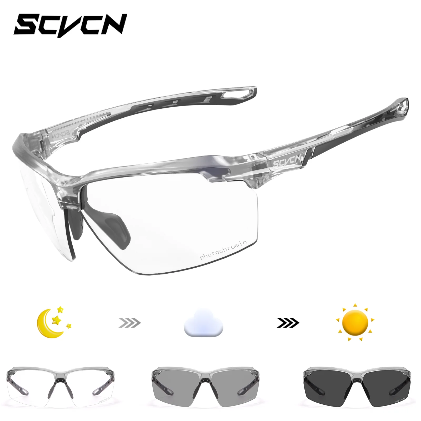 SCVCN-Bike Photochromic Cycling Sunglasses Mountain Bicycle Hiking Golf UV400 Sports Glasses for Men Women Baseball
