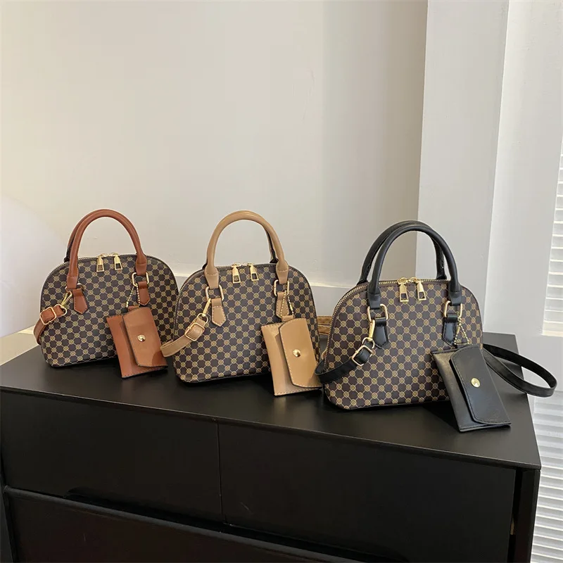 Luxury Shell Bag Fashion Women's Handbag Korean Style Shoulder Bag Plaid Print Crossbody Bag Shell Shape Wallet Card Bag