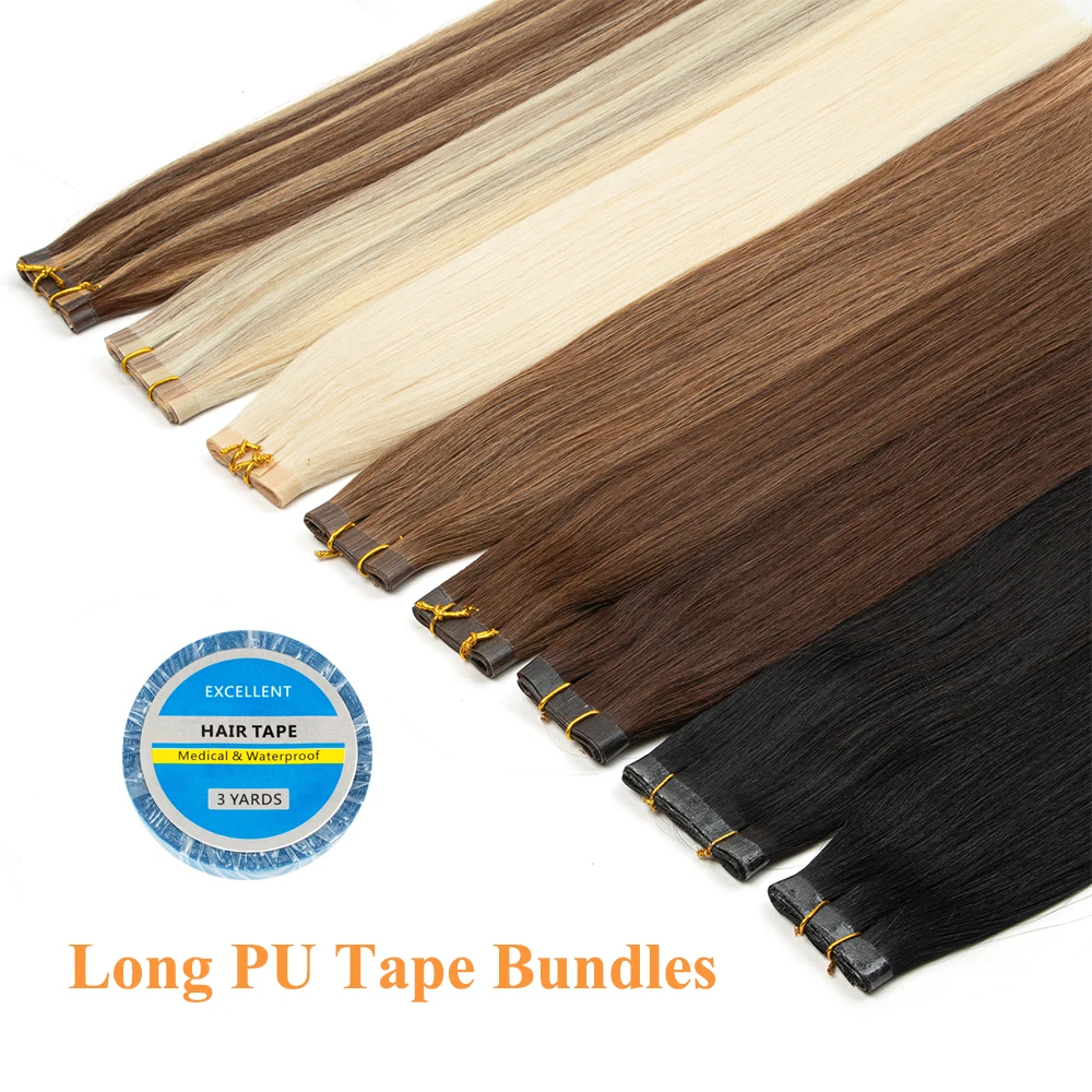 Long PU Skin Weft Bundles Tape in Human Extensions 80cm Weft No Glue Natural Real Human Hair For Fine Hair 40-50G 12-20inches