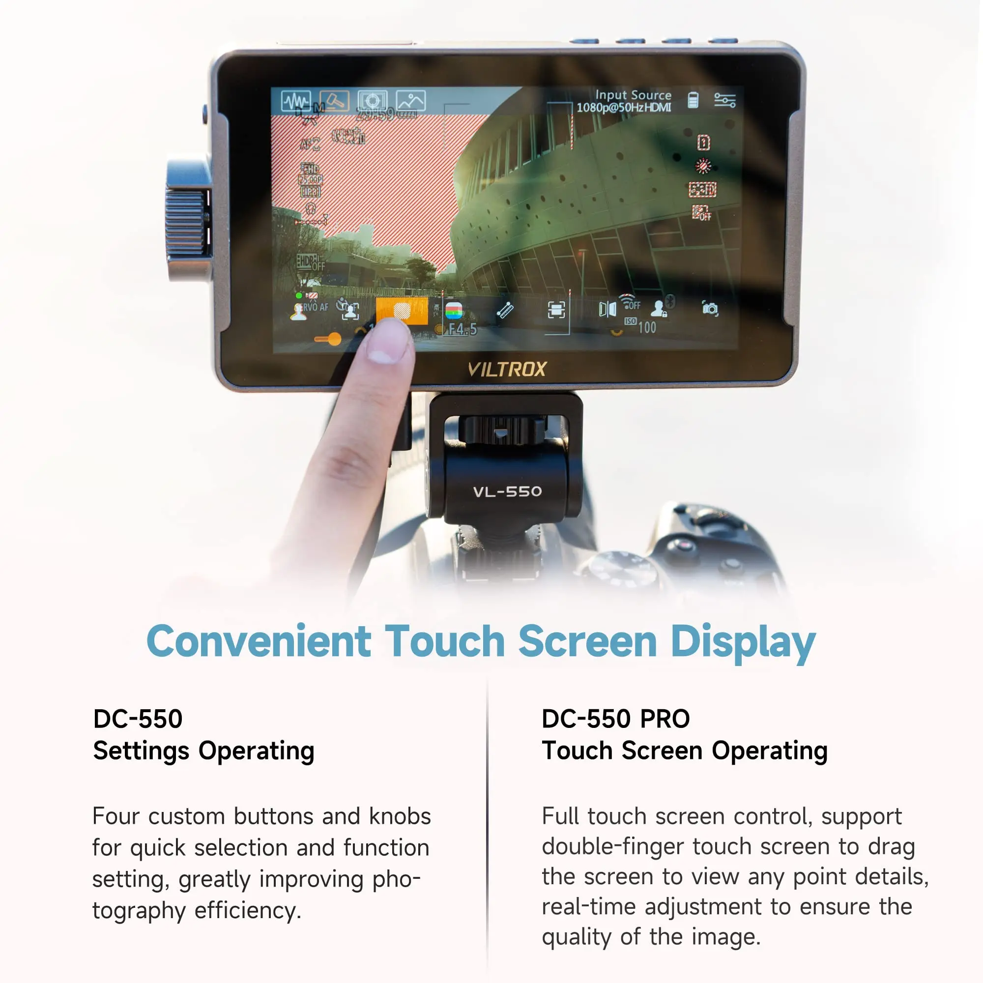 VILTROX DC-550 5.5 Inch 1200 Nits Camera Field Monitor HD 1920x1080 4K Touch Screen Video Monitor with 3D Lut Input Output