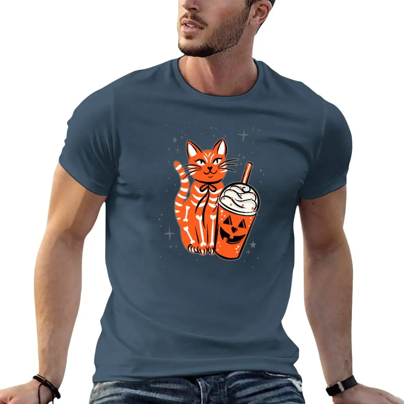 

Pumpkin Spiced Kitty Iced T-Shirt aesthetic clothes shirts graphic tees quick drying men clothing