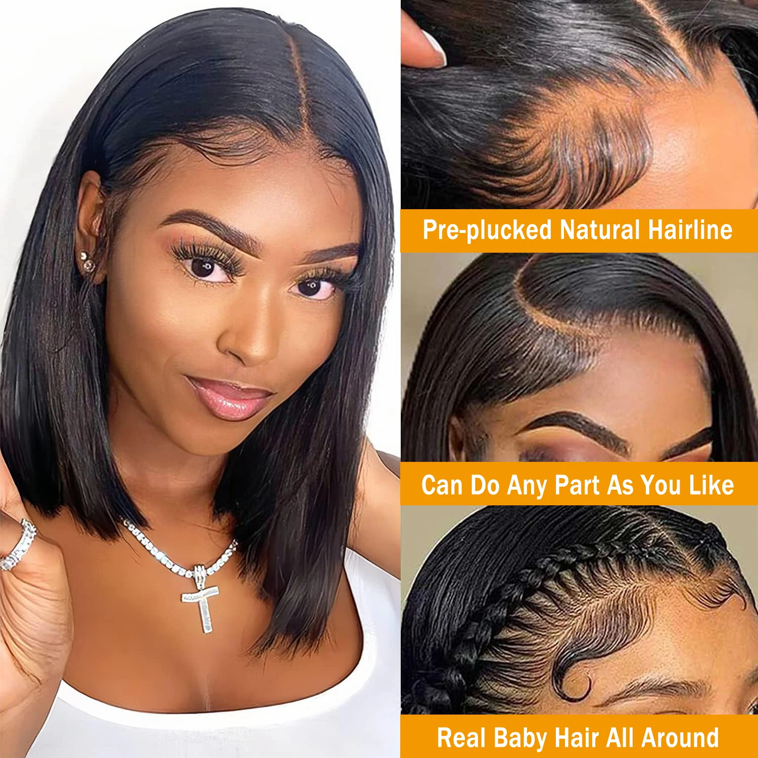 Short Bob Wig Human Hair 13x4 Lace Transparent Frontal Human Hair Wig Straight 180% Density Glueless 8-14 Inch