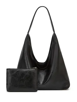 Slouchy Faux Leather Shoulder Bag with Matching Pouch