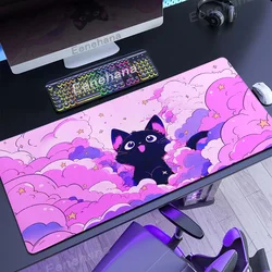 Kawaii Black Cat Cloud Art Pink Desk Mat - Gamer & Office Surface Protector - 600x300x2mm (Jw024071722)