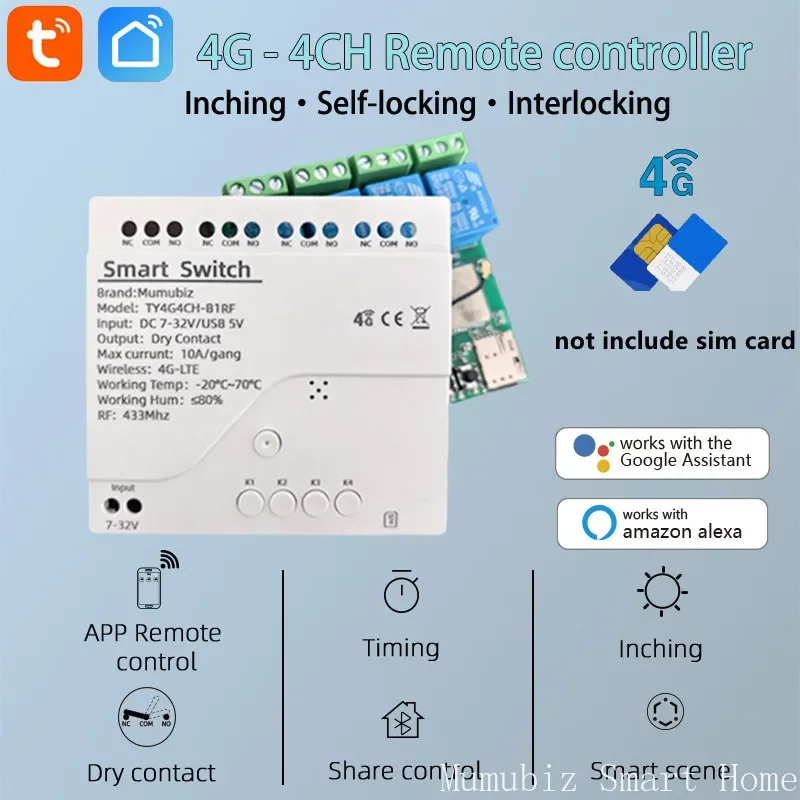 Tuya Smart 4G LTE Relay with RF 433Mhz Smart GSM Switch APP Wireless Control Work WIth Alexa Alice Google Assistant Tuya Smart 4G LTE Relay with RF 433Mhz Smart GSM Switch APP Wireless Control Work WIth Alexa Alice Google Assistant