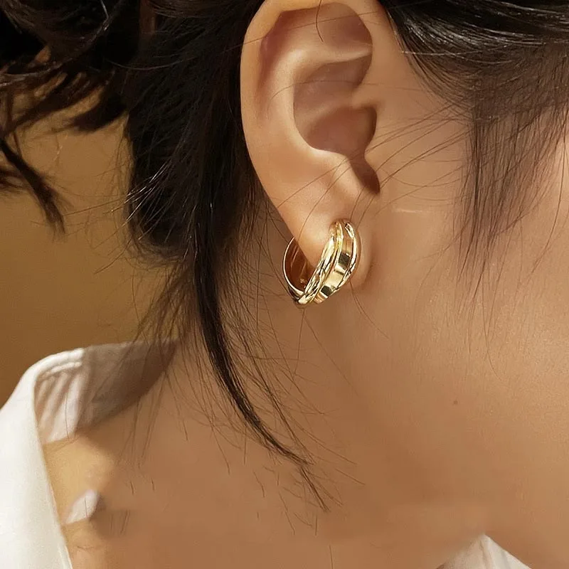GRACE JUN Korean Style Fashion Hoop Clip on Earrings Women\'s Student Party Birthday Hypoallergenic Earrings Cuff Ear Clip Gift