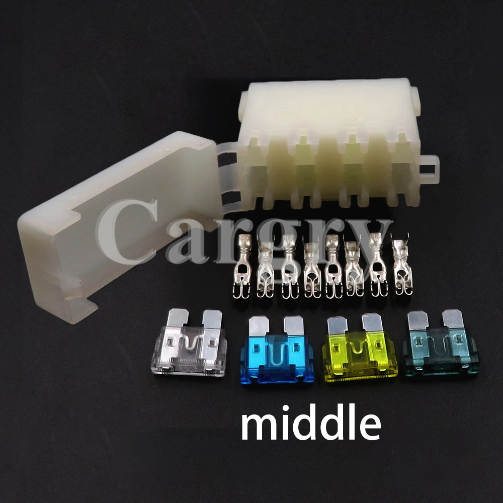 

1 Set 4 Ways Car Starter Plastic Housing Fuse Box Medium Auto Plug with 8pcs Terminals Middle Fuse Holder for Standard Fuse