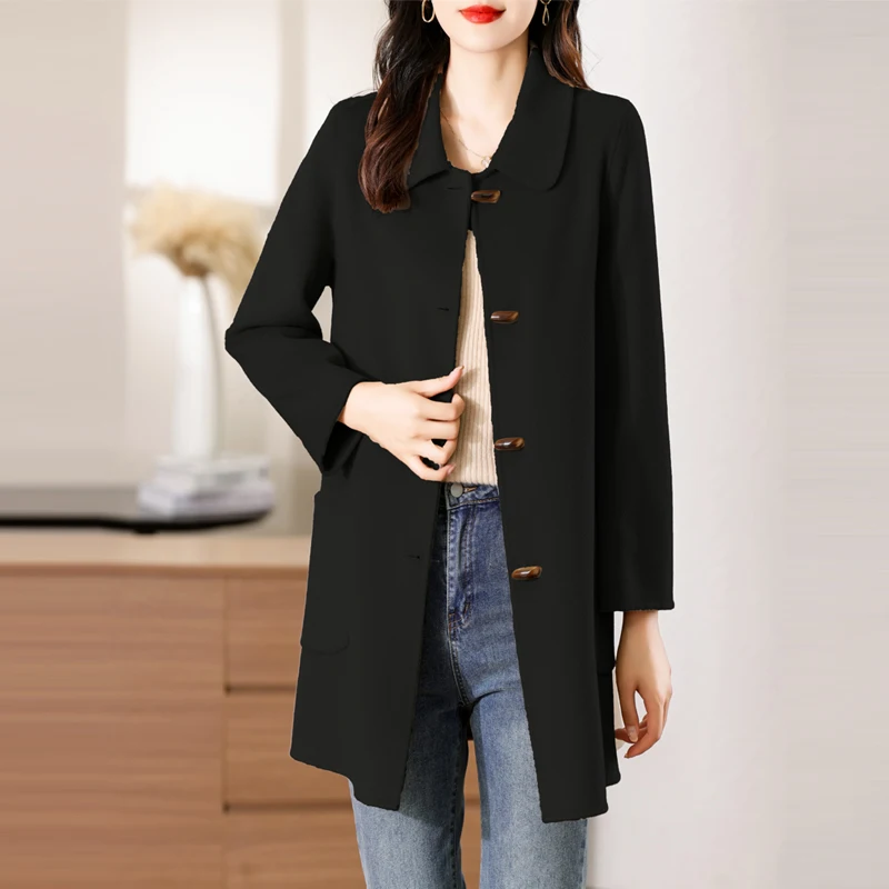 מעילים לנשים לחורף 100% צמר ארוך גבוה-סוף בגדי נשים אלגנטיים קוריאניים בגדים פופולריים חיצוניים מעיל צמר