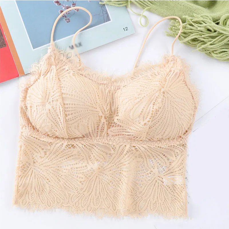 Women\'s Bras Pad Push Up Wireless Lace Bra Top Sexy Bralette Plus Size Fitness Underwear Flower Pattern Lingerie Full Cup
