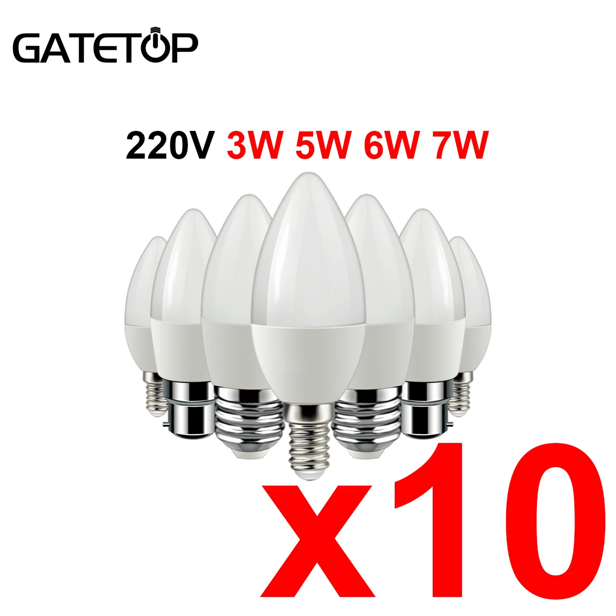 

10 Piece Led Candle Bulb C37 3w 5w 6w 7w Warm White Cold White Day Light B22 E14 E27 220v-240v 6000k For Home Decoration Lamp