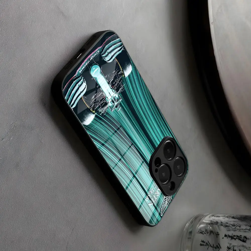Aston Martin F1 Race Team Alonso Glass Phone Case with Japanese Animation Design