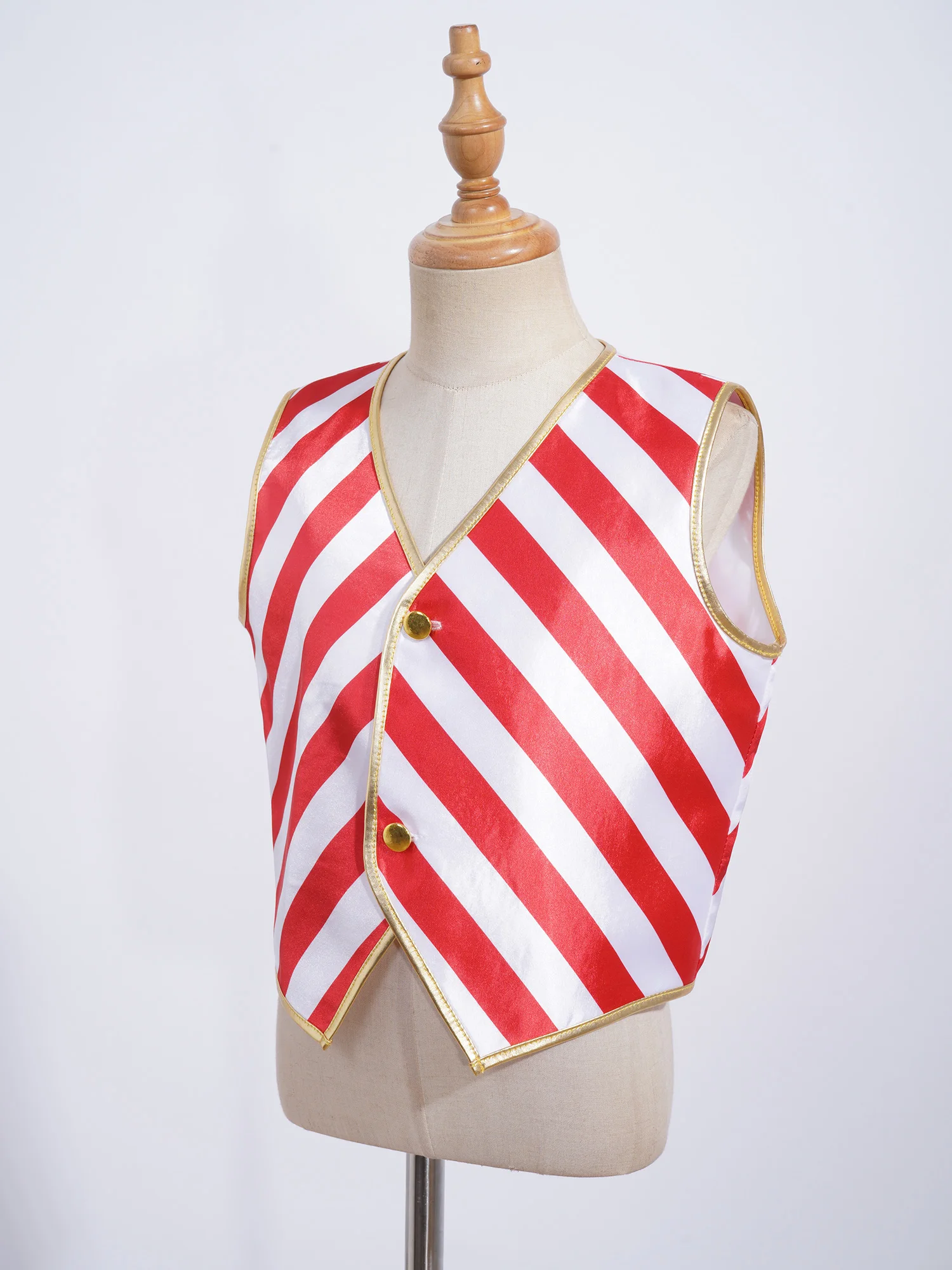 Kids Christmas Candy Cane Striped Costumes Santa Claus Waistcoat V Neck Buttons Vest Jacket Sleeveless Stripes Tops for Girl Boy