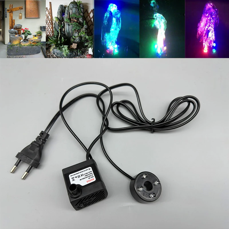Pompe Submersible 220V 3W quatre lumières LED Aquarium étang lueur rocaille fontaine pompe prise ue aménagement paysager DIY180L/H pompe à eau
