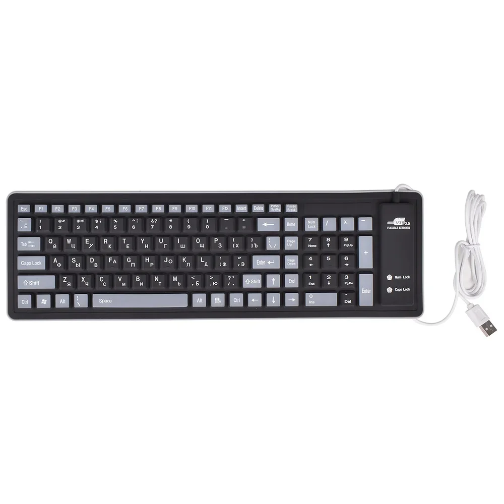 Tablet Keyboard 103keys Russian Silicon Layout USB Wired Flexible PC Desktop Laptop English Russian
