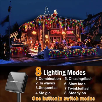 NEW 2024 Christmas Decorations Lights Solar Icicle Curtain Lights 8 Modes Outdoor Waterproof Garden Party New Year Decoration 5
