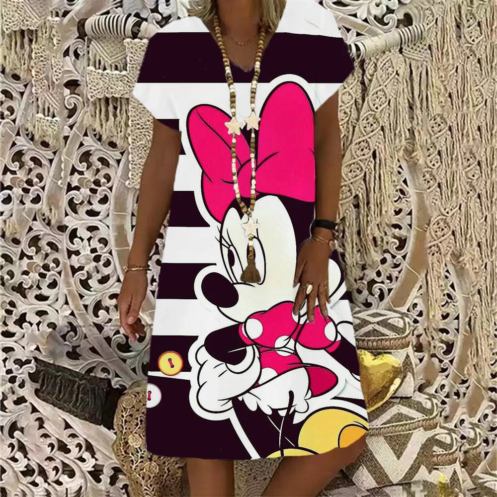 thumbnail image 1 of Vestidos de Minnie de Disney y Mickey para mujer, vestido Midi informal con estampado Floral y escote en V para vacaciones, verano 2022, 1 of 5