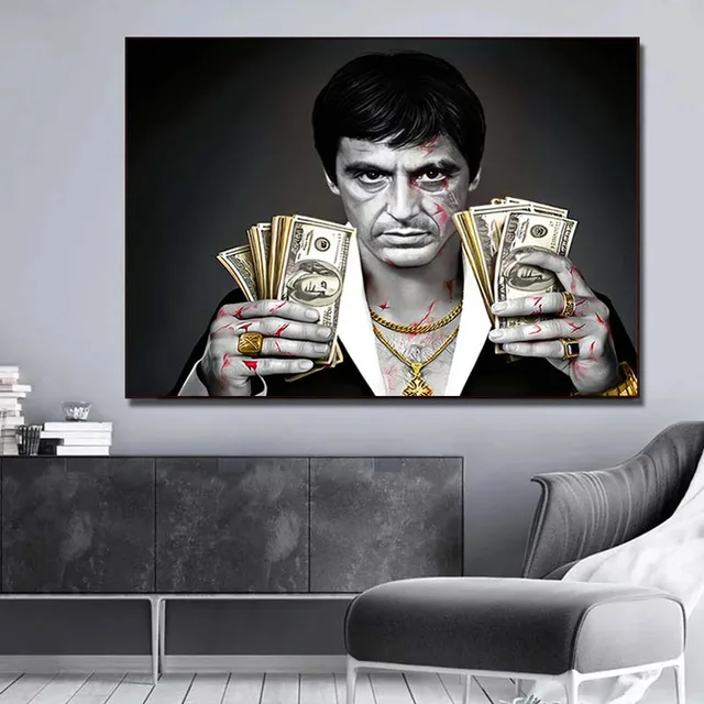 Movie Scarface Posters Prints Gangster Tony Montana with Money Canvas Painting Portrait Wall Art Pictures Living Room Home Decor