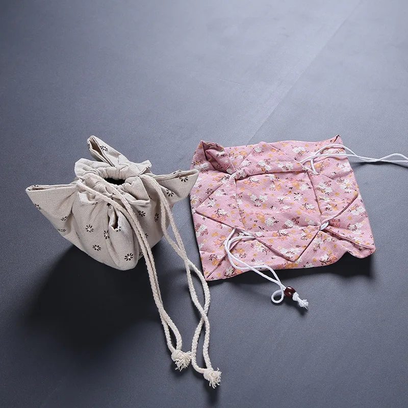Cotton Hemp Tea Set Storage Cloth Bag Tangpo Cloth Cover Warm Pot Cover Hot Water Portable Travel Tea Cup Pot Bag ZD39