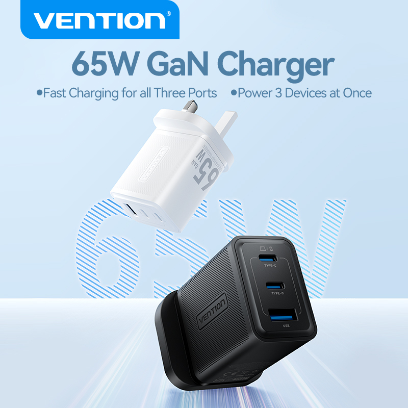 Vention 65W GaN Charger Quick Charge 4.0 3.0 Type C PD USB Charger Portable QC4.0 3.0 Fast Charging for Laptop IPhone16 15 14 13