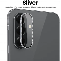 Luxury Diamond Metal Ring Case with Tempered Glass Camera Lens Protector for Galaxy A57 (Sliver - 03)