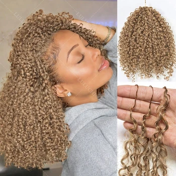 Honey Blonde Reusable Small Spirals Curly Crochet Hair Knotless Pre-Separated Kinky Curly Feather Crochet Human Hair Extensions 1