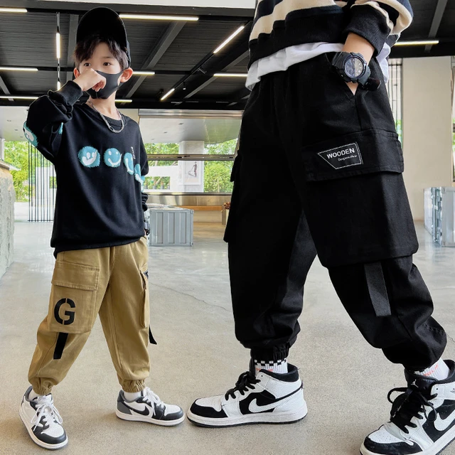 New Kids Boys Cargo Pants Teens Tactical Pants Children Big Pocket Baggy  Trousers Students Casual Sweatpants