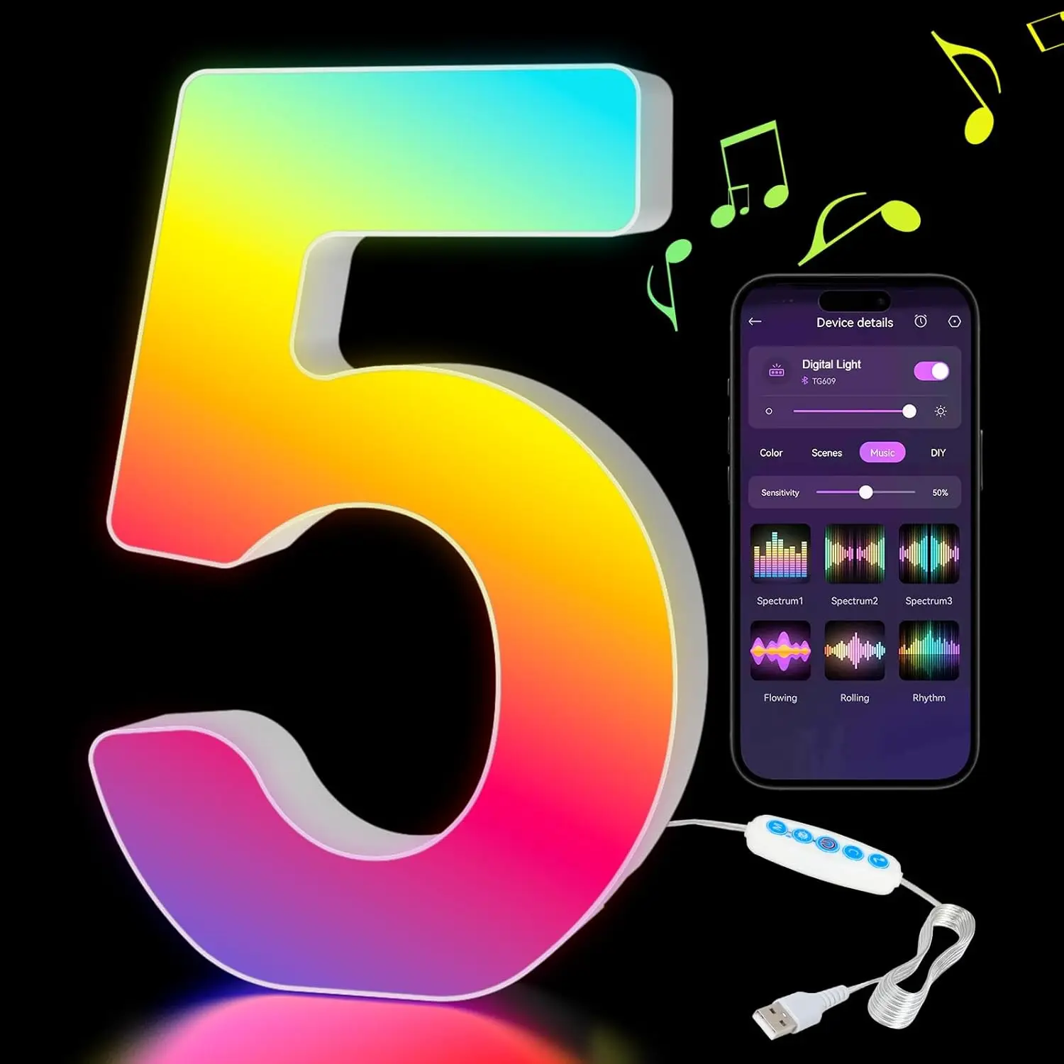 Customizable Smart LED Alphabet Night Lights - USB Powered Decorative Lamps with App-Controlled RGBW Colors and Music Sync