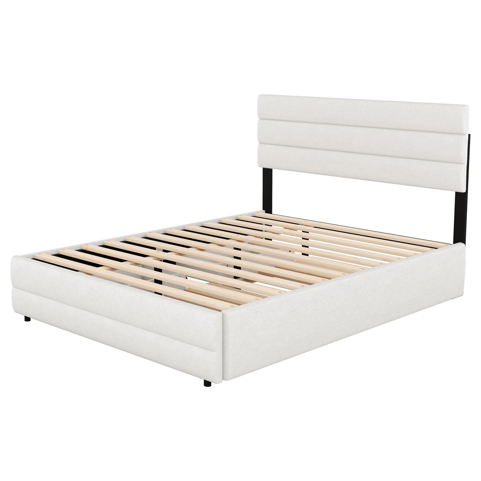140 x 200 Plattformbett mit Schneeräummaschine für zwei Personen und zwei Schubladen, beige – Detail 15