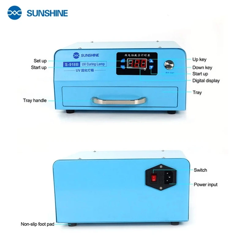 

UV Curing Box SUNSHINE S-918B Ultra Violet Light Closed Curved Screen Cover OCA Laminated Shadowless Glue Oven Phone Repair Tool