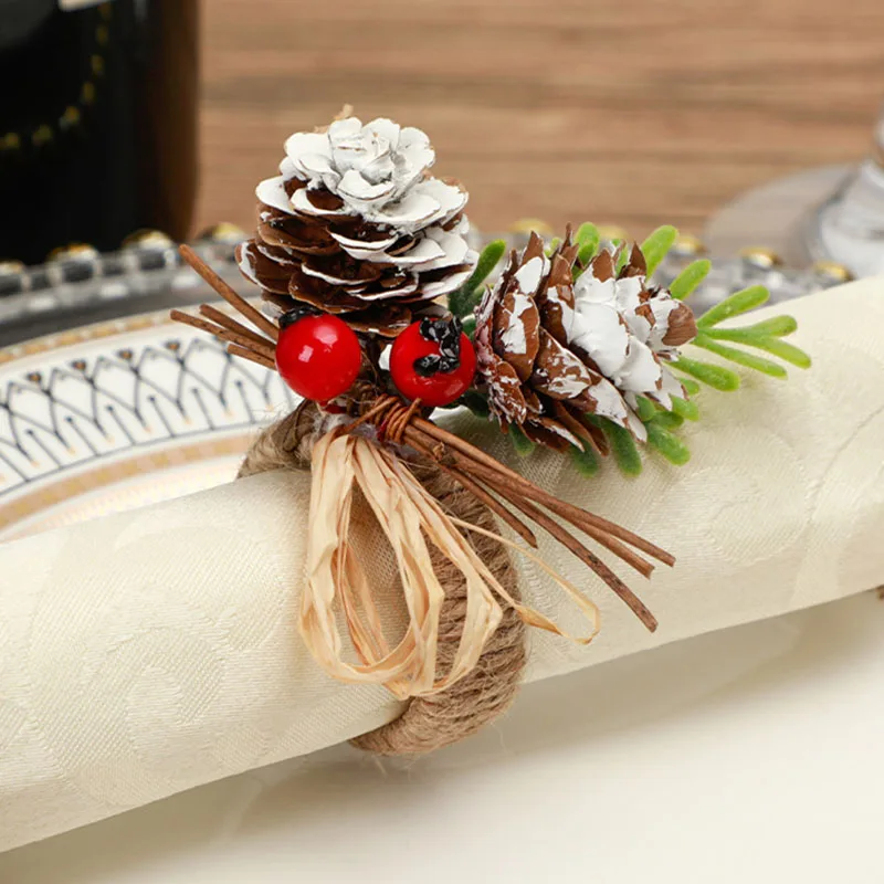 1PC Pine Cone Napkin Buckle Christmas Napkin Ring Napkin Holder Natural Jute Towel Buckle Wedding Table Decor Dinner Decor