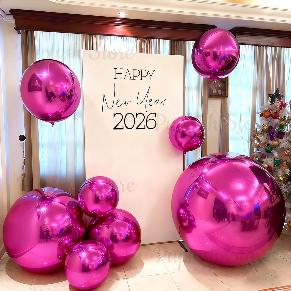 5 Stück 4D runde Folienballons Metall Roségold Silber Blau Grün Rot Helium Luftglobos für Weihnachten Neujahr Geburtstag Party Dekor