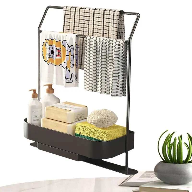 

Стеллаж для слива кухонной раковины, стеллаж для хранения губки, пространство для мыла, алюминиевая полка для слива, корзина, органайзер, аксессуары для ванной комнаты