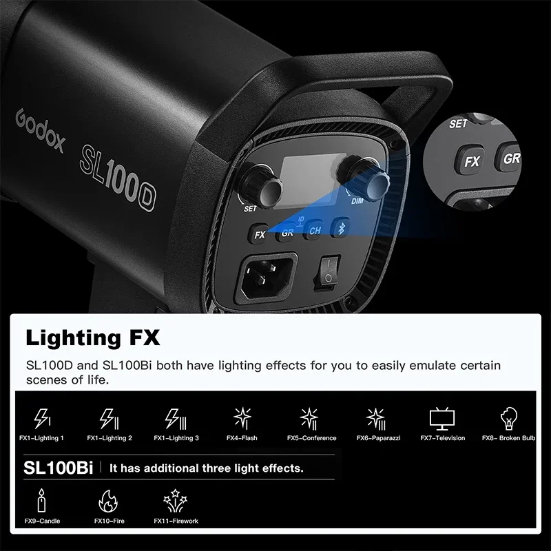 Godox SL100Bi LED Video Light 2800k-6500k Bi-color Version LCD Panel Photogranphy Continuous Output Bowens Mount Studio Light 5
