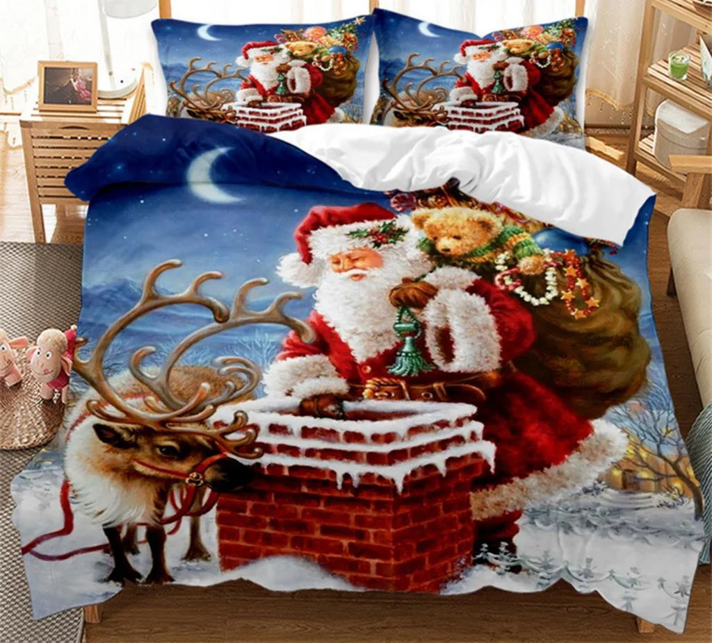 

Merry Christmas Duvet Cover Santa Claus Snowman Bedding Set Microfiber 3pcs Cartoon Comforter Cover Holiday Gifts Decor Kids